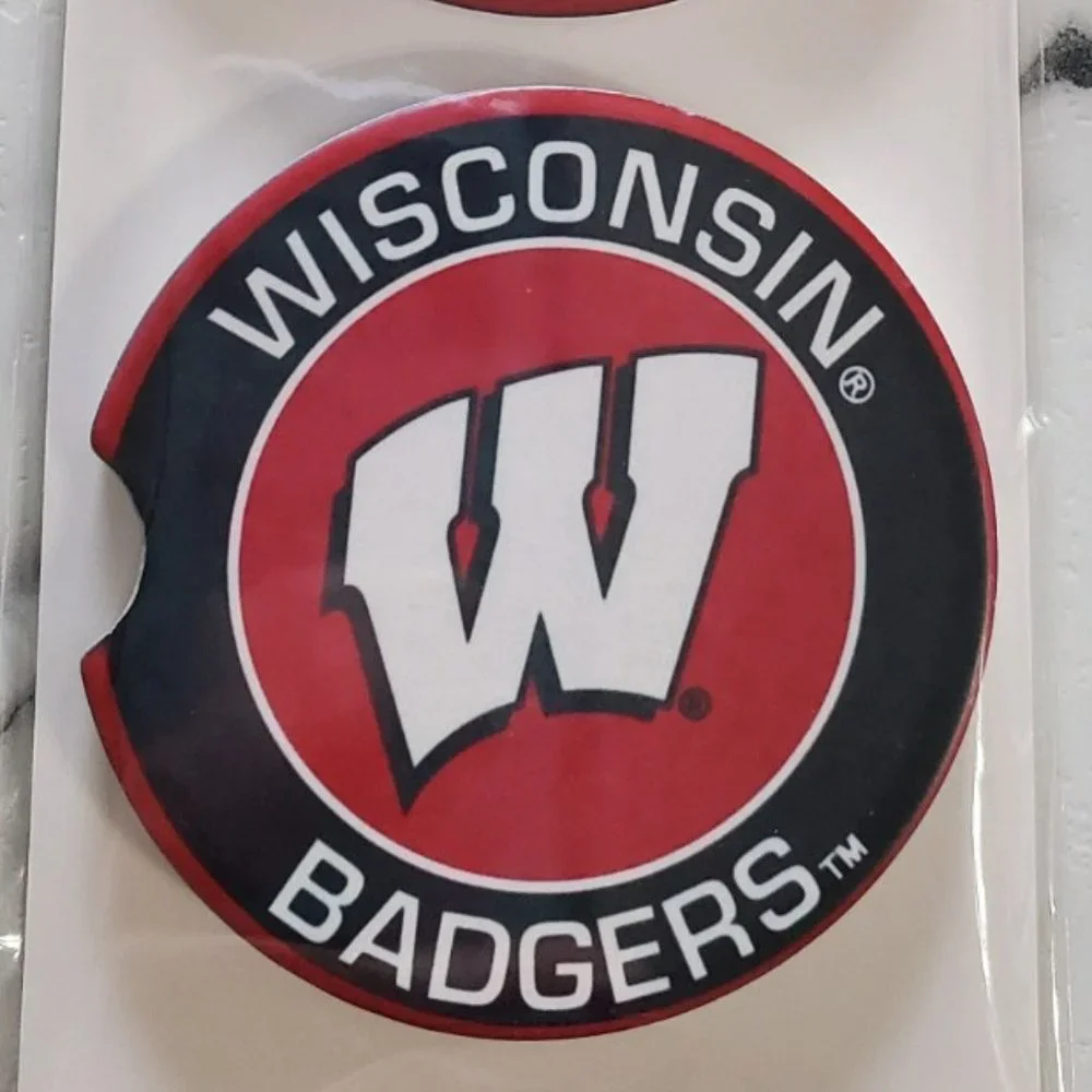 Wisconsin Badgers Set Of 2 Ceramic Car Coasters